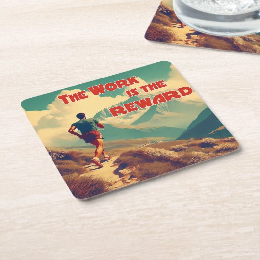 Het werk is de Reward Runner Mountains Kartonnen Onderzetters (Schuin)