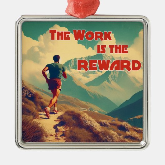 Het werk is de Reward Runner Mountains Metalen Ornament (Voorkant)