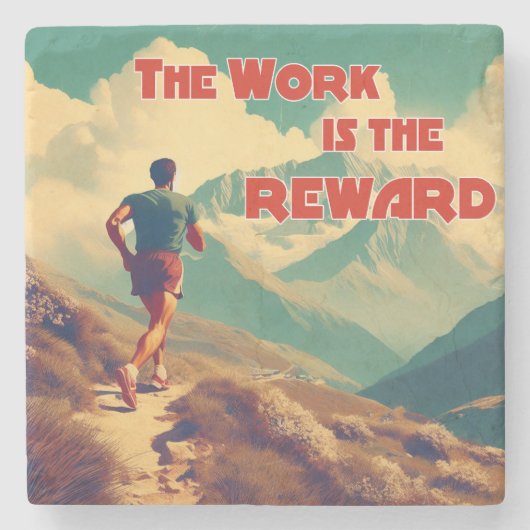 Het werk is de Reward Runner Mountains Stenen Onderzetter (Voorkant)