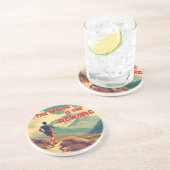 Het werk is de Reward Runner Mountains Zandsteen Onderzetter (Zijkant)