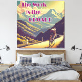 Het werk is de Reward Woman Cyclist Mountains Canvas Afdruk (Insitu (Slaapkamer))