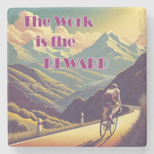 Het werk is de Reward Woman Cyclist Mountains Stenen Onderzetter (Voorkant)