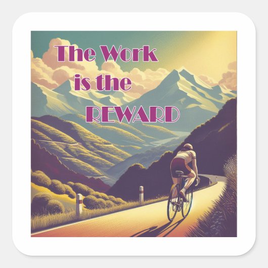 Het werk is de Reward Woman Cyclist Mountains Vierkante Sticker (Voorkant)