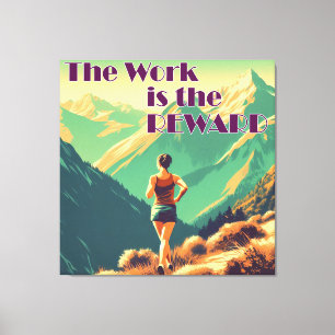 Het werk is de Reward Woman Runner Mountains Canvas Afdruk