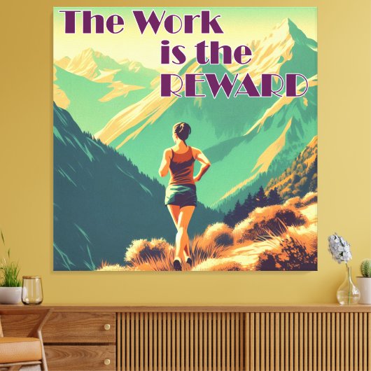 Het werk is de Reward Woman Runner Mountains Canvas Afdruk (Insitu (Woonkamer))