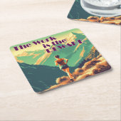 Het werk is de Reward Woman Runner Mountains Kartonnen Onderzetters (Schuin)