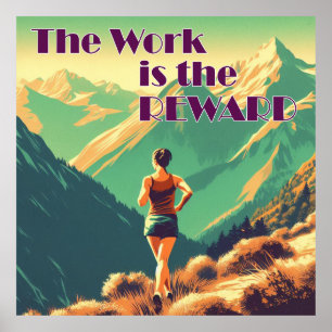 Het werk is de Reward Woman Runner Mountains Poster