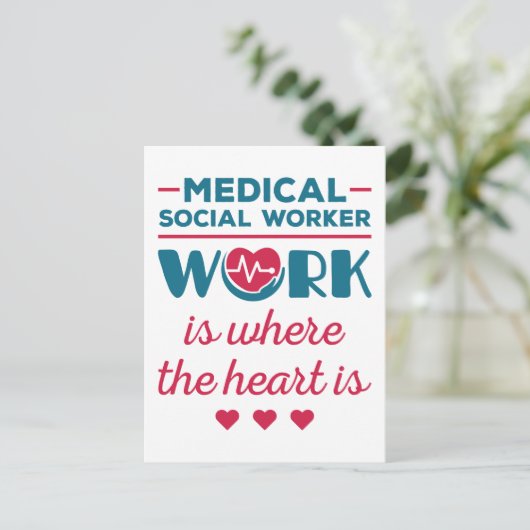 Het werk van de medisch-maatschappelijk werker is  briefkaart (Staand voorkant)