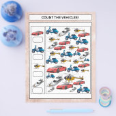 HET WERKBLAD VOERTUIGEN VOOR KINDEREN TELLEN FLYER (Enkel)