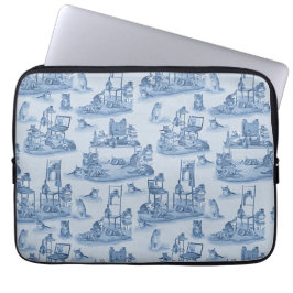 Het werken van Huis met mijn Kat twee-toon Blauw D Laptop Sleeve