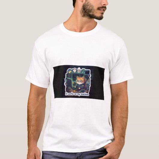 Het Werkt Op Mijn Machine - Grappige Kat Programme T-shirt (Voorkant)