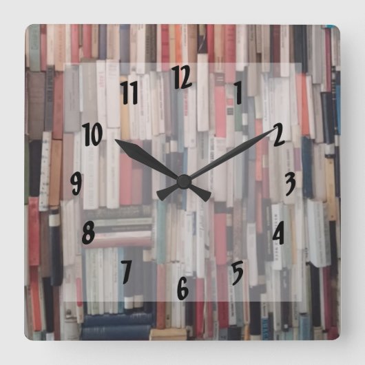 Het werpen van de Muur van Boeken Vierkante Klok (Voorkant)
