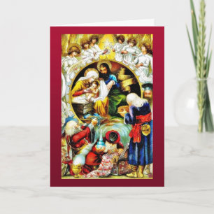 Het wieg van Kerstmis met rond engelen Feestdagen Kaart