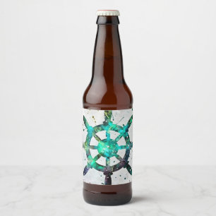 Het wiel van de kapitein in blauwe groene oceaankl bier etiket