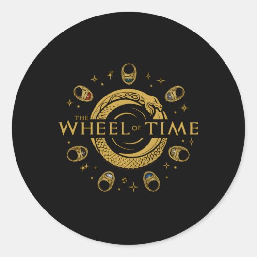 Het wiel van de tijd zeven ringen ronde sticker (Voorkant)