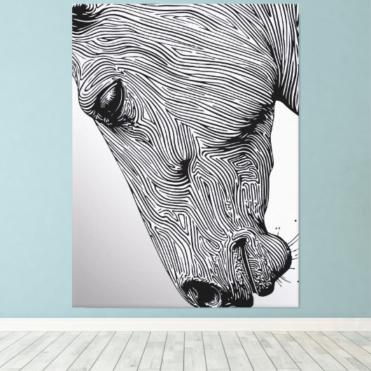 Het Wild Minimalist Line Art Horse Canvas Afdruk (Insitu (Houten vloer))