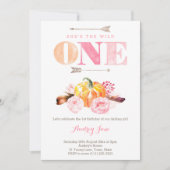 het wild nodigt uit tot 1 verjaardag , boho veren kaart (Voorkant)