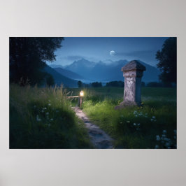 Het winden weg aan de bezitslijn dichtbij het meer poster