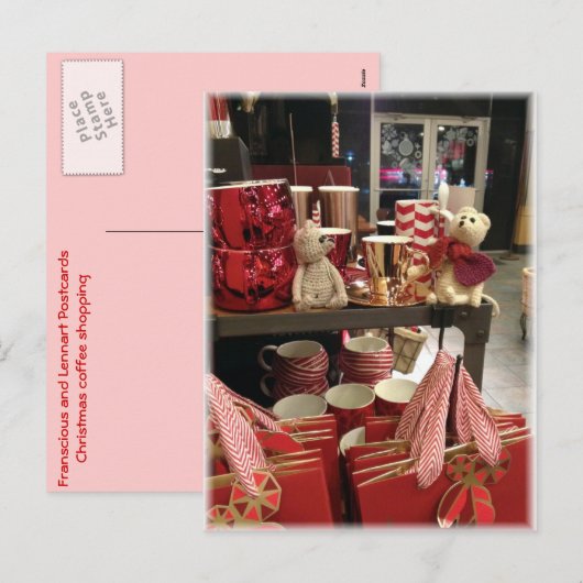 Het winkelen van Franscious en van de koffie Feestdagenkaart (Voorkant / Achterkant)