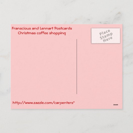 Het winkelen van Franscious en van de koffie Feestdagenkaart (Achterkant)