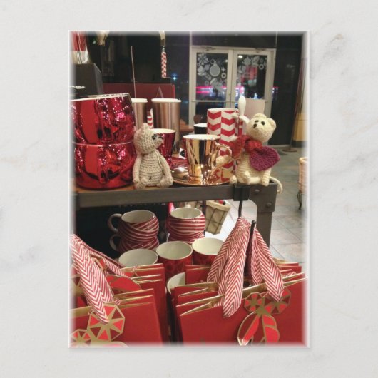 Het winkelen van Franscious en van de koffie Feestdagenkaart (Voorkant)