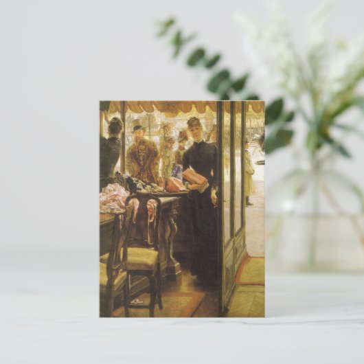 Het winkelmeisje van James Tissot, Victoriaans kun Briefkaart (Staand voorkant)