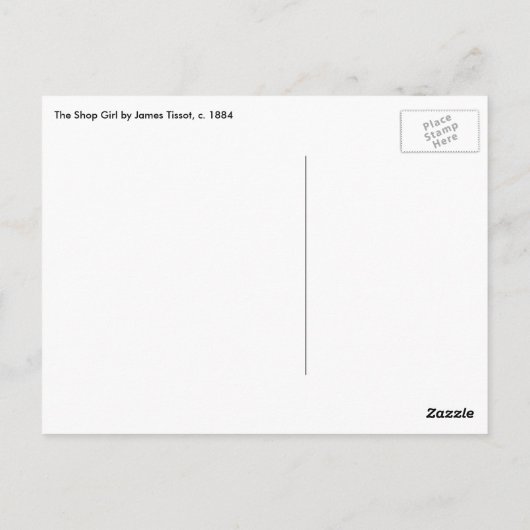 Het winkelmeisje van James Tissot, Victoriaans kun Briefkaart (Achterkant)