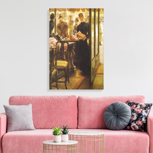 Het winkelmeisje van James Tissot, Victoriaans kun Canvas Afdruk (Insitu (Woonkamer))