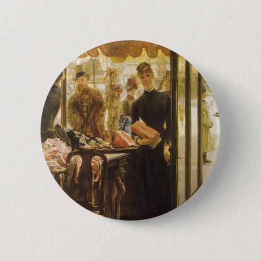 Het winkelmeisje van James Tissot, Victoriaans kun Ronde Button 5,7 Cm (Voorkant)