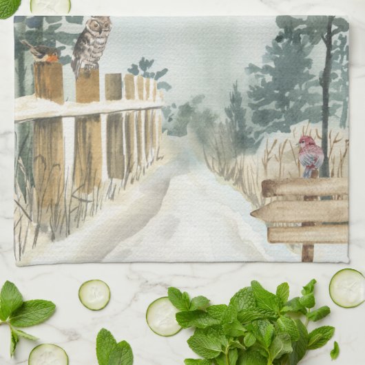 Het winterlandschap loopt in een winterland theedoek (Gevouwen)