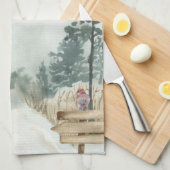 Het winterlandschap loopt in een winterland theedoek (Quarter Fold)