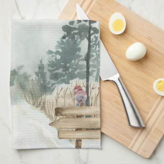 Het winterlandschap loopt in een winterland theedoek (Quarter Fold)