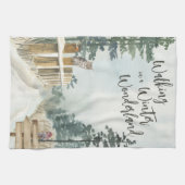 Het winterlandschap loopt in een winterland theedoek (Horizontaal)