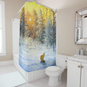 Het winterlandschap met een vossep in een neergang douchegordijn (In situ)