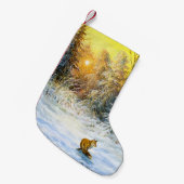 Het winterlandschap met een vossep in een neergang kleine kerstsok (Voorkant (Hangend))