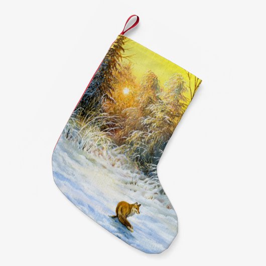 Het winterlandschap met een vossep in een neergang kleine kerstsok (Voorkant (Hangend))