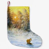 Het winterlandschap met een vossep in een neergang kleine kerstsok (Voorkant)