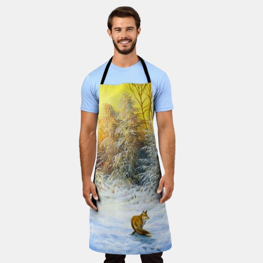 Het winterlandschap met een vossep in een neergang schort (Gedragen)