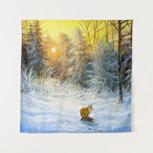 Het winterlandschap met een vossep in een neergang wandkleed