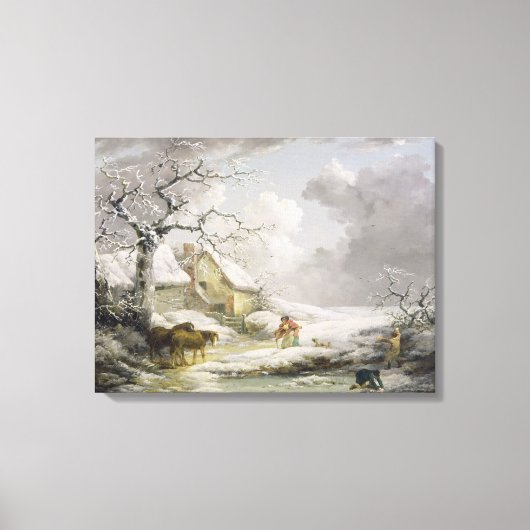 Het winterlandschap met Mannen die een oude vrouw Canvas Afdruk (Voorkant)
