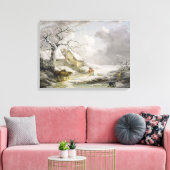 Het winterlandschap met Mannen die een oude vrouw Canvas Afdruk (Insitu (Woonkamer))
