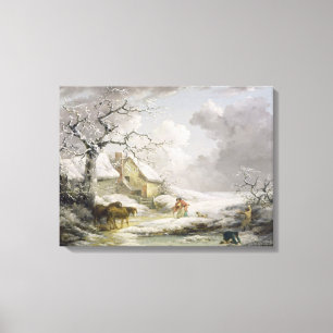 Het winterlandschap met Mannen die een oude vrouw Canvas Afdruk