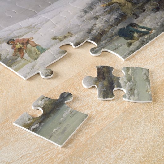 Het winterlandschap met Mannen die een oude vrouw  Legpuzzel (Zijkant)