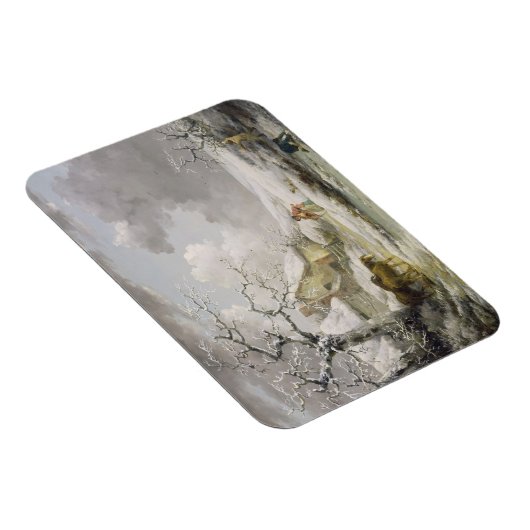 Het winterlandschap met Mannen die een oude vrouw  Magneet (Rechterzijde)