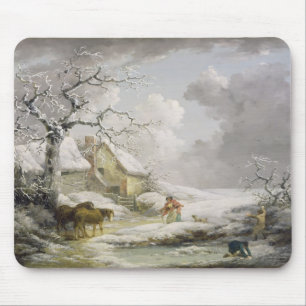Het winterlandschap met Mannen die een oude vrouw Muismat