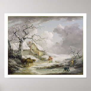 Het winterlandschap met Mannen die een oude vrouw Poster