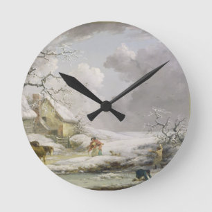 Het winterlandschap met Mannen die een oude vrouw Ronde Klok