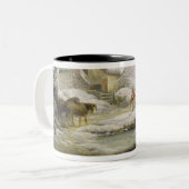 Het winterlandschap met Mannen die een oude vrouw Tweekleurige Koffiemok (Voorkant links)