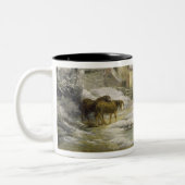 Het winterlandschap met Mannen die een oude vrouw Tweekleurige Koffiemok (Links)