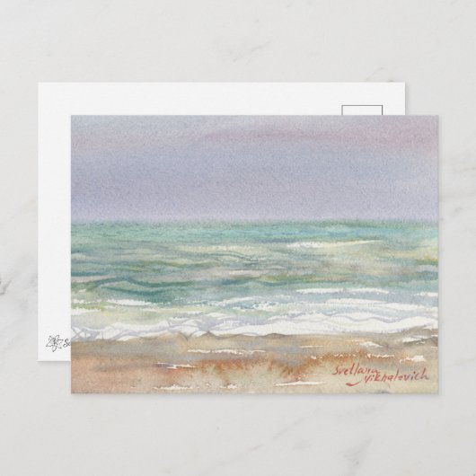 Het winterlandschap van het zee. Waterverf Briefkaart (Voorkant / Achterkant)